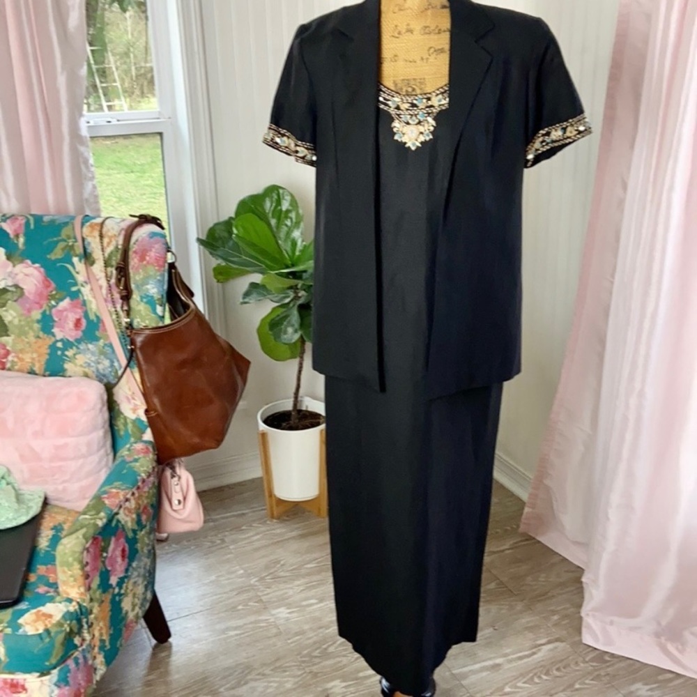 Jessica Howard Black Linen Dress Set Suit Sz 8